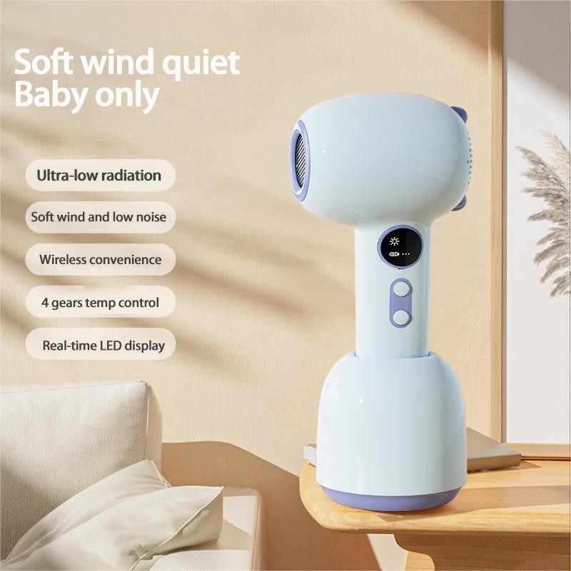 Draadloze babyhaardroger zachte warmte zachte lucht oplaadbare kleine haardroger voor baby met 3 instellingen