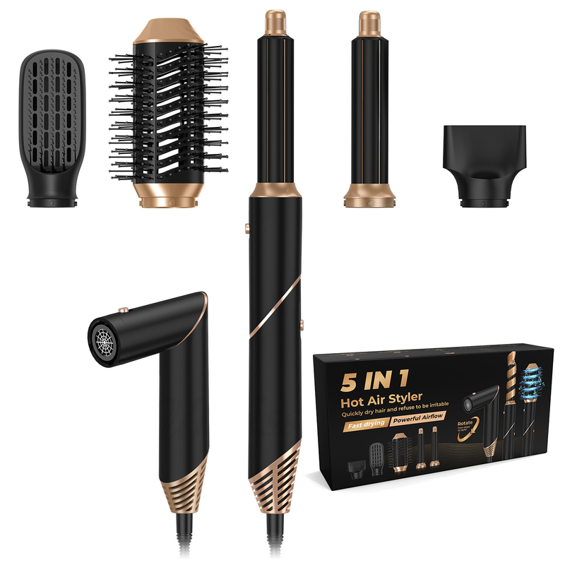 Professionele 6 in 1 krachtige opvouwbare haarstiler met warme lucht droger Ionische schoonheidssalon Balck Golden