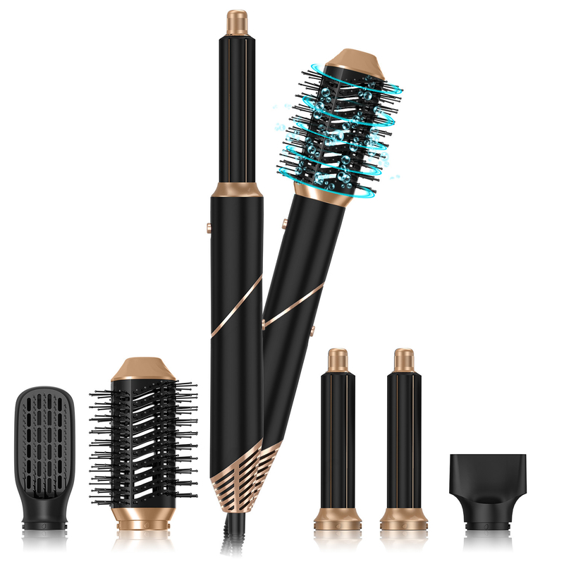 Professionele 6 in 1 krachtige opvouwbare haarstiler met warme lucht droger Ionische schoonheidssalon Balck Golden