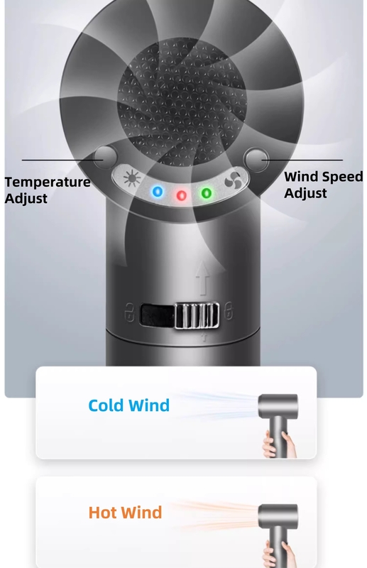 Draagbare draadloze haardroger 60W accu aangedreven met 4 warmte instellen aluminium legering
