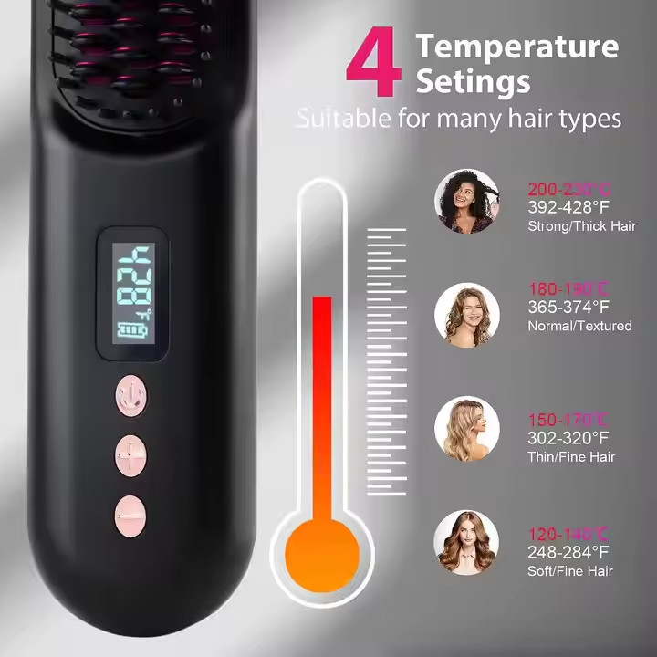 Draadloze haarreinigingsborstel met 4 temperatuurinstellingen PD20W Fast Charging Anti Scald Fast Heating Design