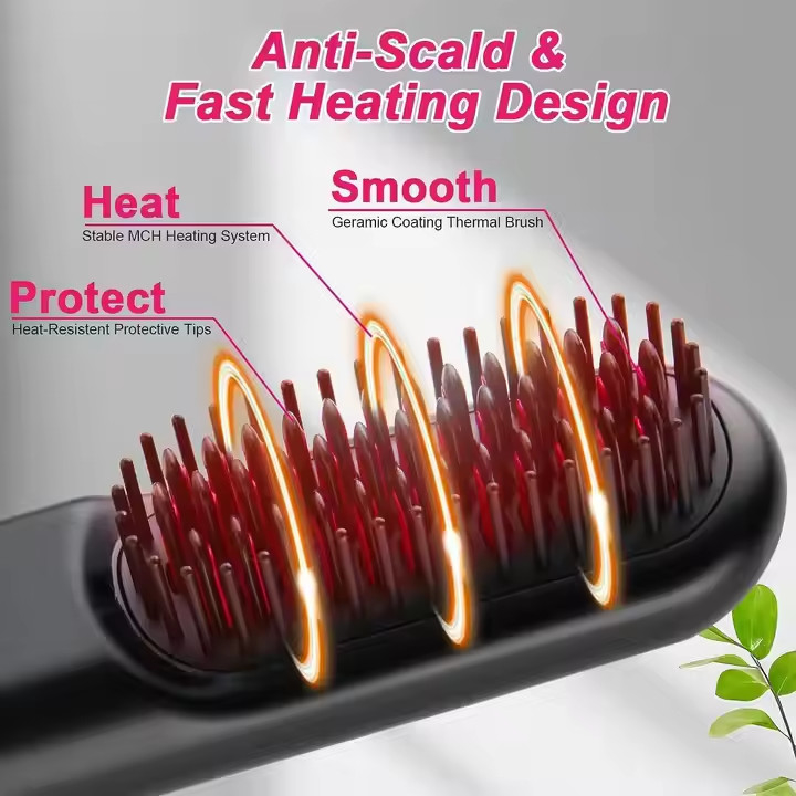 Draadloze haarreinigingsborstel met 4 temperatuurinstellingen PD20W Fast Charging Anti Scald Fast Heating Design