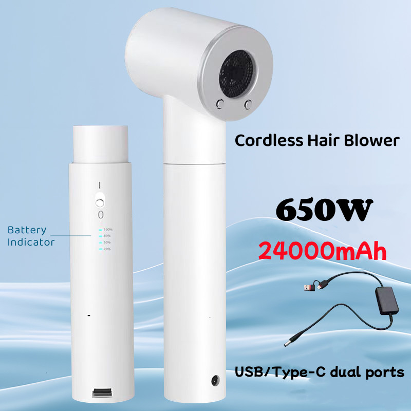 Draagbare 450W draadloze haardroger met 48000mAh grote batterijcapaciteit Compact ontwerp