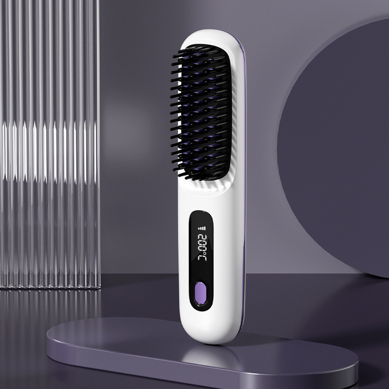 Draagbare draadloze haarrectificatieborstel 35W snelverwarming Type-C met negatieve iontemperatuur scherm