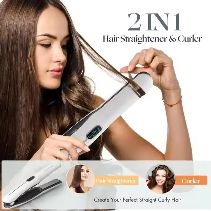 Oplaadbare 2 in 1 draadloze haarglijder draadloze haarglijder curling met 4800mAh batterij en multi temperatuur