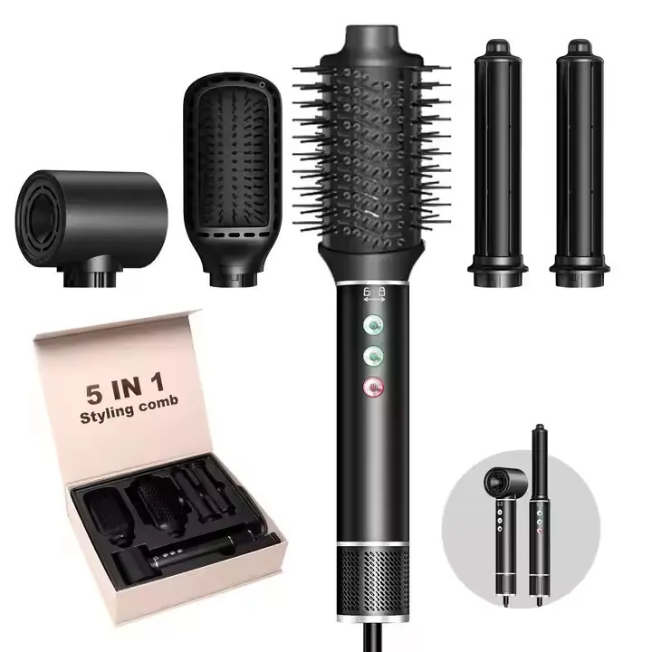 5 in 1 Hot Air Brush High Speed Brushless Motor Automatic Curling Hair Dryer Set Negatieve Ion Aviation Aluminium Shell