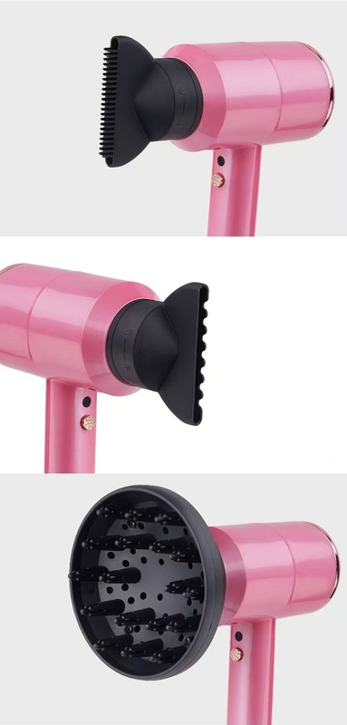 Roze haardroger met 3 professionele toevoegingen voor krachtige wind en zachte verzorging geschikt voor alle haartypes