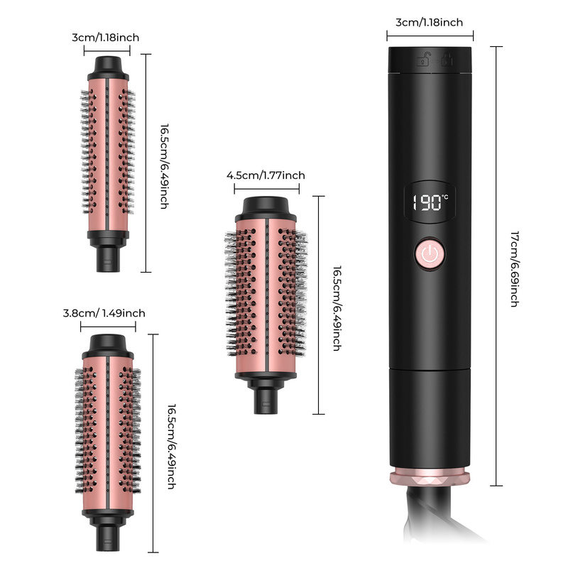 Dubbele Keramische 3-in-1 Warmluchtborstel Zwart Goud Droog als je haar styling