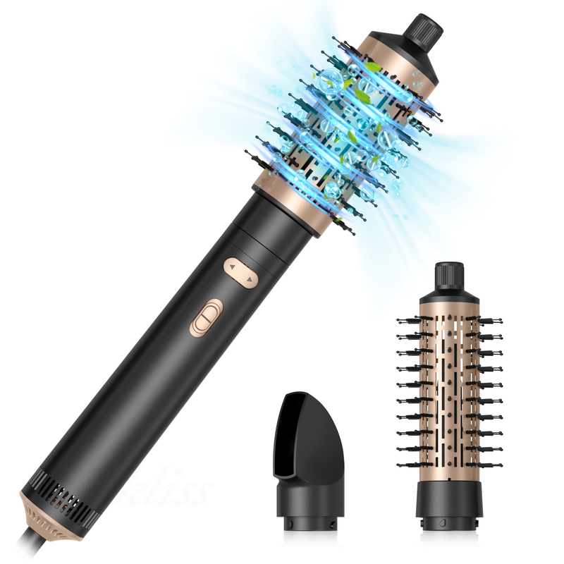 Haardroger Borstel 6 in 1 Haarstiler Zilveren Ionische Technologie Sneldrogen Multi Styler voor recht krullend en krullend haar