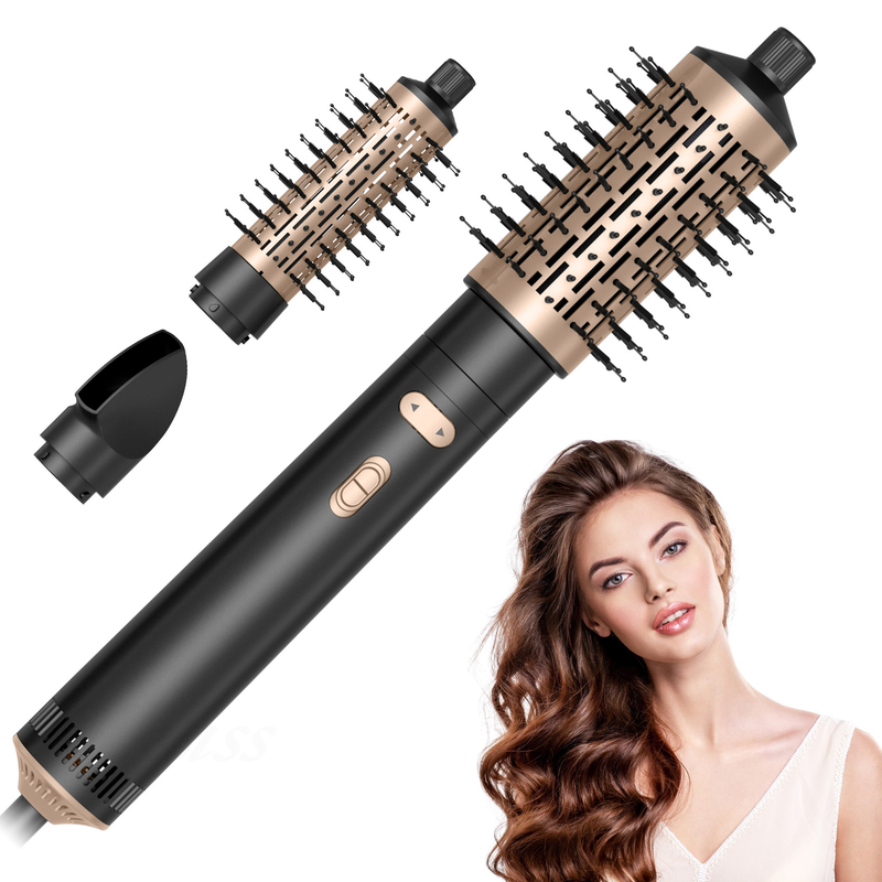Haardroger Borstel 6 in 1 Haarstiler Zilveren Ionische Technologie Sneldrogen Multi Styler voor recht krullend en krullend haar