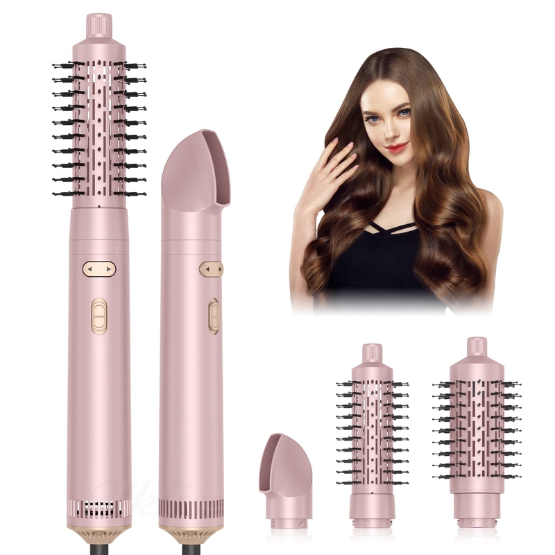 Haardroger Borstel 6 in 1 Haarstiler Zilveren Ionische Technologie Sneldrogen Multi Styler voor recht krullend en krullend haar