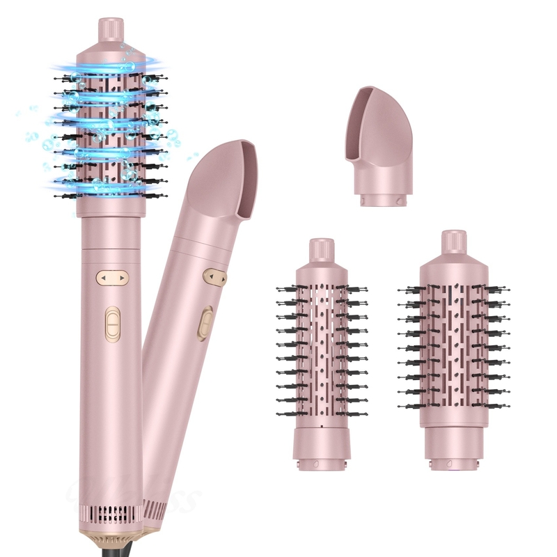 Haardroger Borstel 6 in 1 Haarstiler Zilveren Ionische Technologie Sneldrogen Multi Styler voor recht krullend en krullend haar