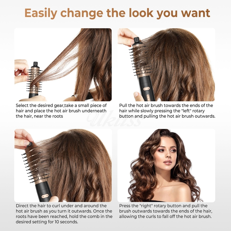 Haardroger Borstel 6 in 1 Haarstiler Zilveren Ionische Technologie Sneldrogen Multi Styler voor recht krullend en krullend haar