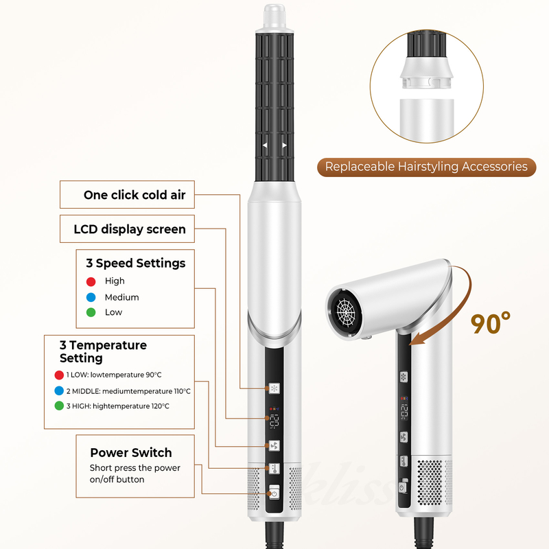 Snel drogen 8 in 1 professionele haardroger met warme lucht borstel met auto-wrap curler en 2M Power Cord 1500W Multi-Styler