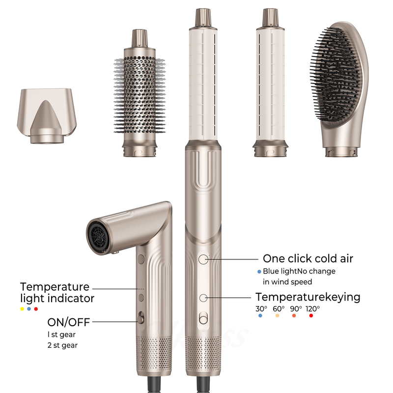 5 in 1 opvouwbare haardroger Windblow High-Speed Turbo Blow Dryer Brush Professional 500 miljoen Negatieve Ionen Haardroger